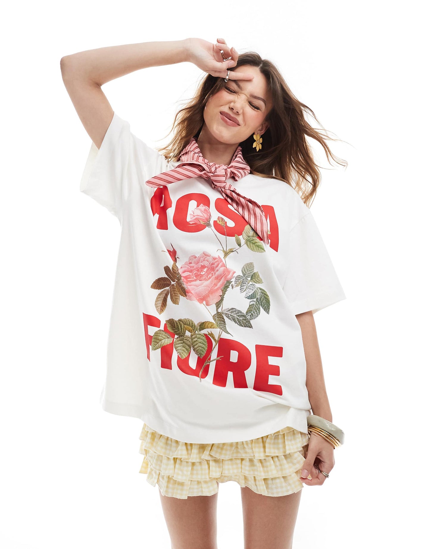 Oversized T-Shirt With Rosa Fiore Graphic