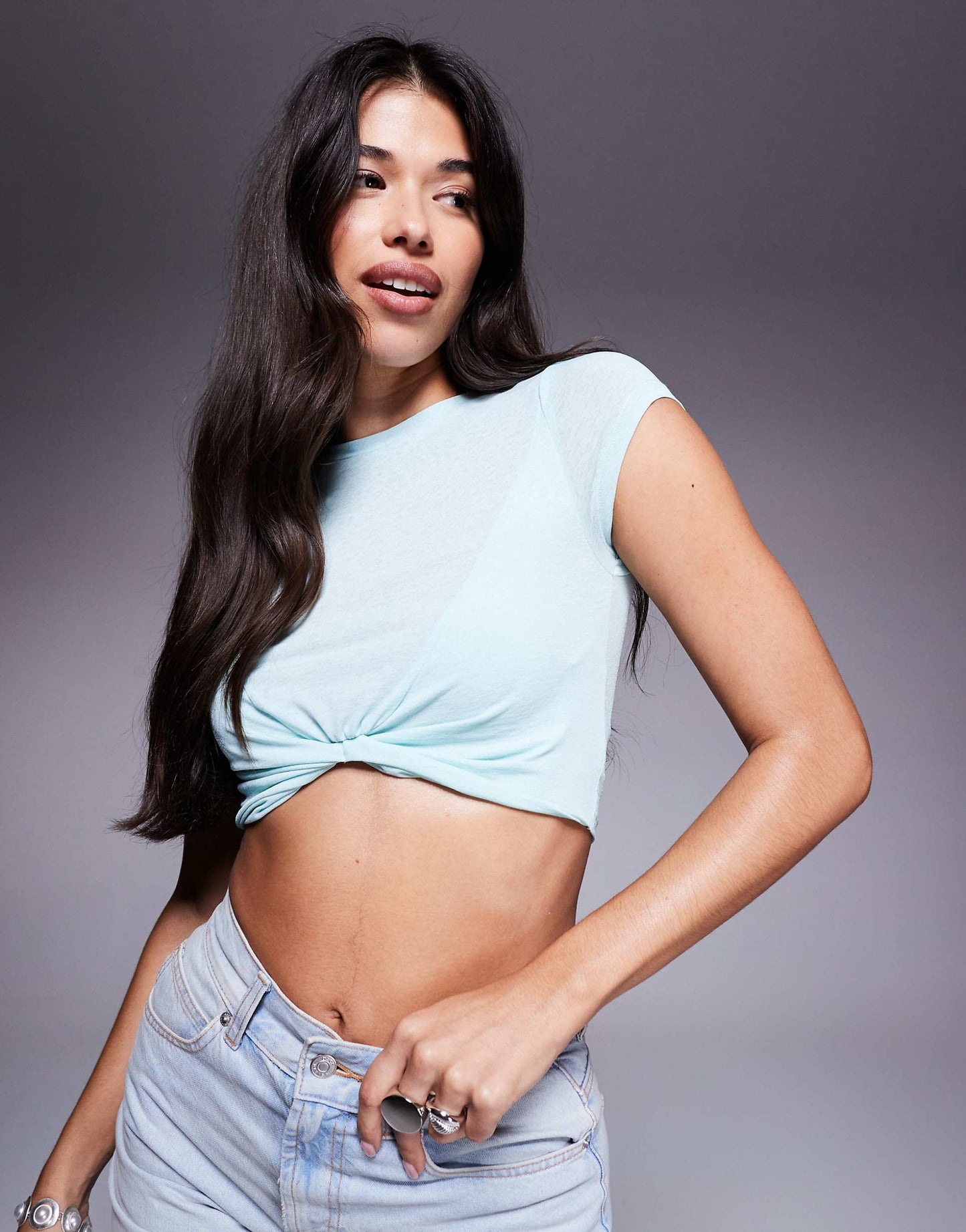 Knot Front Mesh Short Sleeve Crop Top