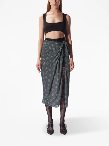 Floral-Print Tie-Fastening Skirt