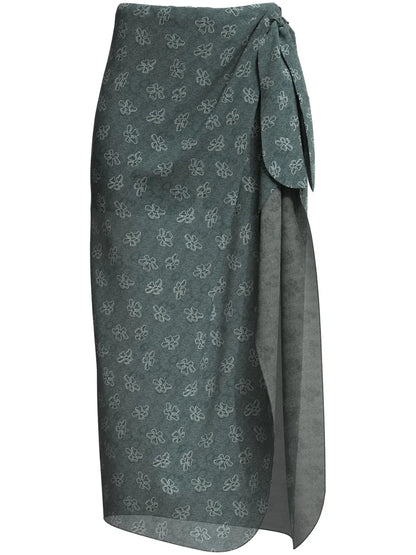 Floral-Print Tie-Fastening Skirt