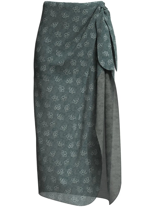 Floral-Print Tie-Fastening Skirt