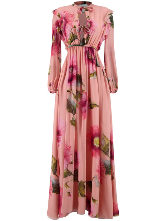 Botanic Blow Up-Print Silk Georgette Gown