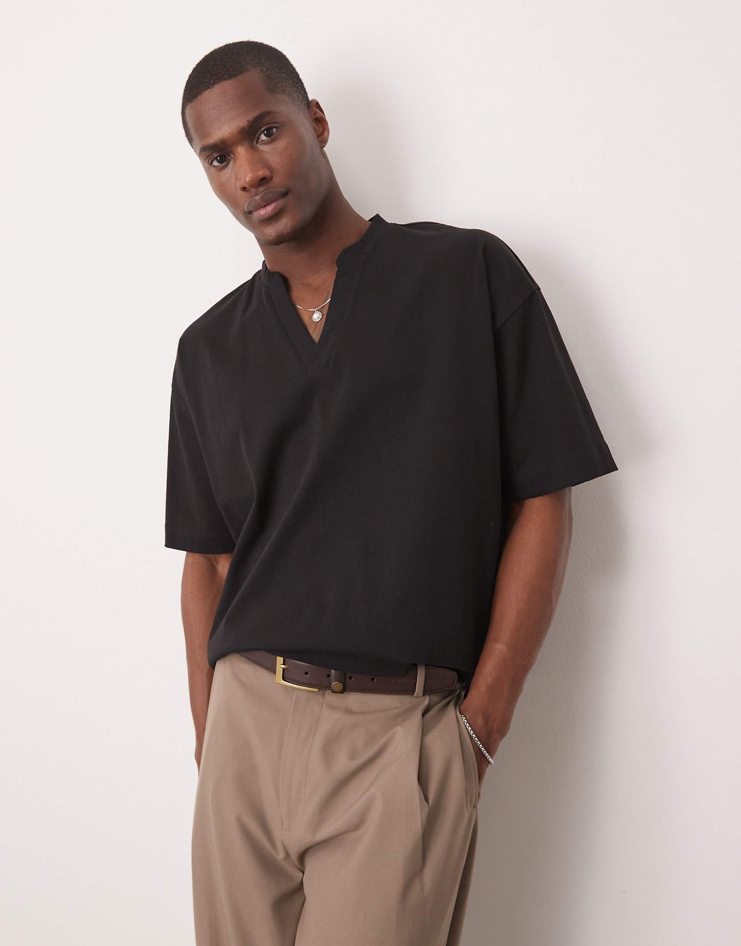 Heavyweight Oversized T-Shirt With Notch Neck Detail