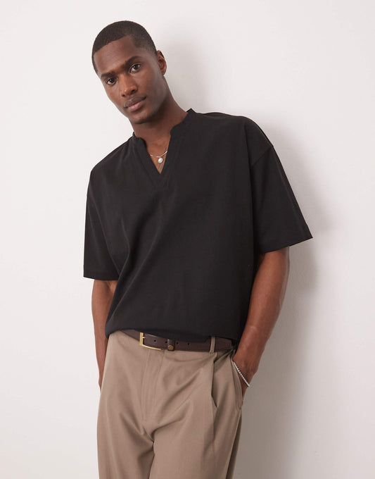 Heavyweight Oversized T-Shirt With Notch Neck Detail