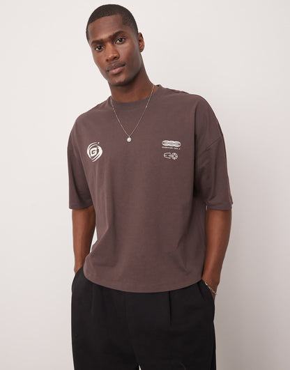 Oversized Dropped Shoulder Tee With Print Detail