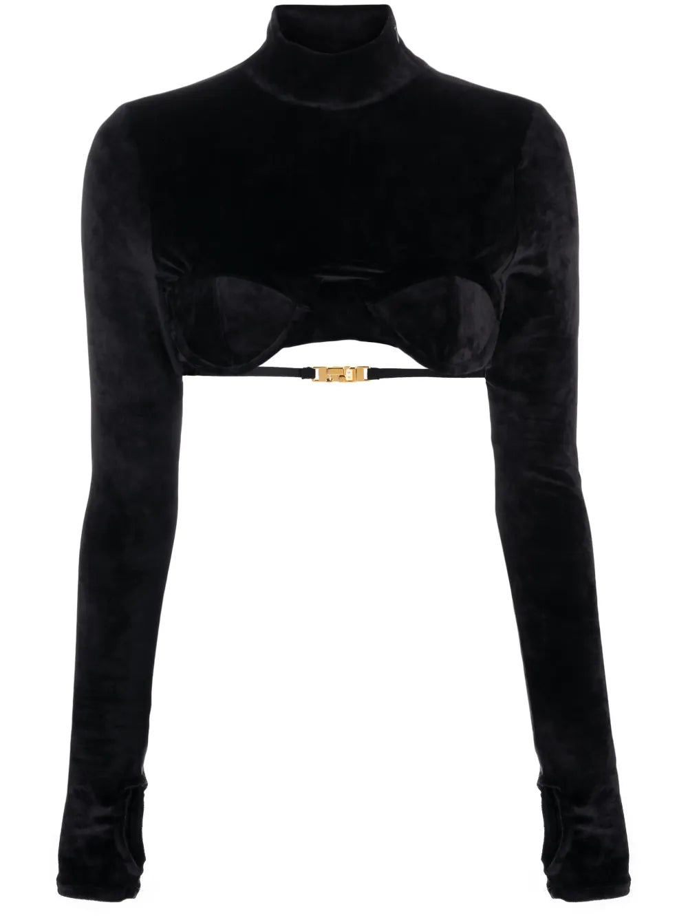 Velvet-Finish High-Neck Top