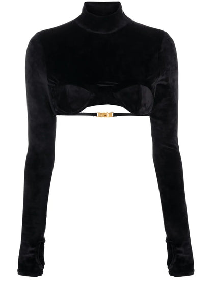 Velvet-Finish High-Neck Top