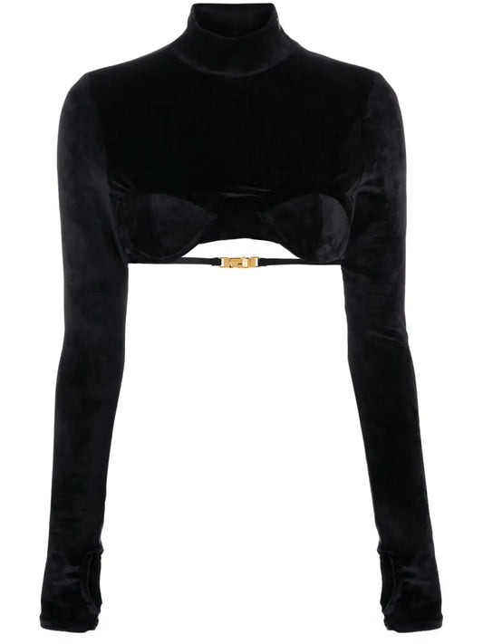 Velvet-Finish High-Neck Top