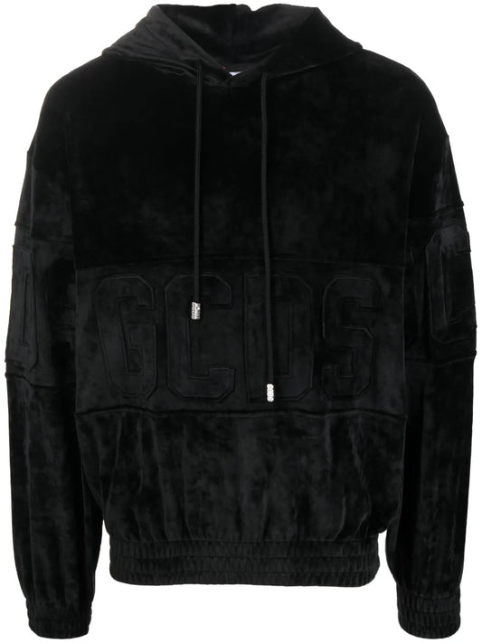 Logo-Patch Velvet Hoodie