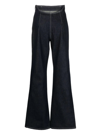 Contrast-Stitching High-Rise Flared Jeans