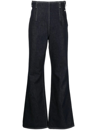 Contrast-Stitching High-Rise Flared Jeans