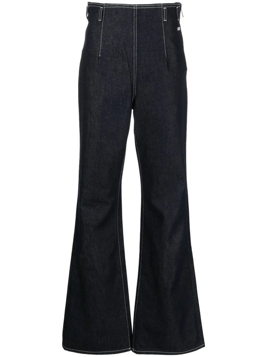 Contrast-Stitching High-Rise Flared Jeans
