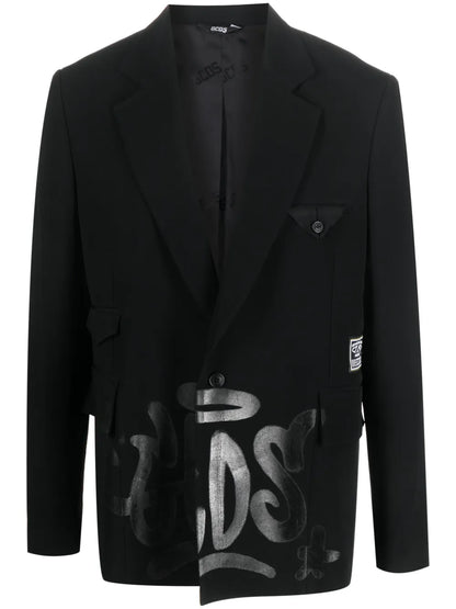 Graffiti-Print Silk Blazer
