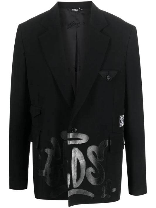 Graffiti-Print Silk Blazer