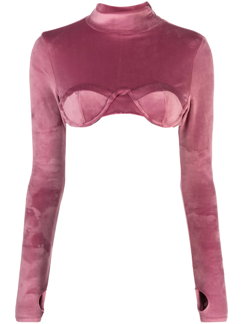 Velvet-Finish High-Neck Top