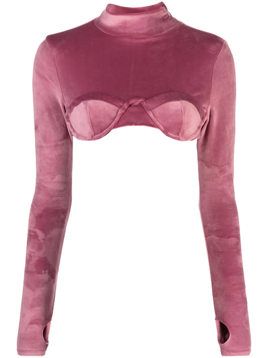 Velvet-Finish High-Neck Top