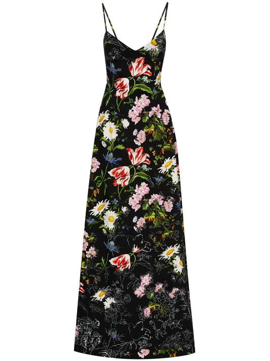 Unfinished Floral Cotton Poplin Maxi Dress