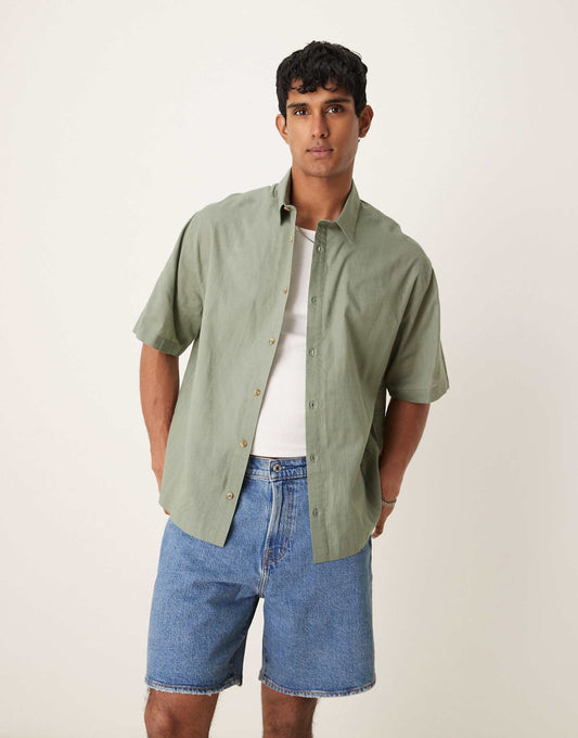 Oversized Boxy Linen Look Shirt