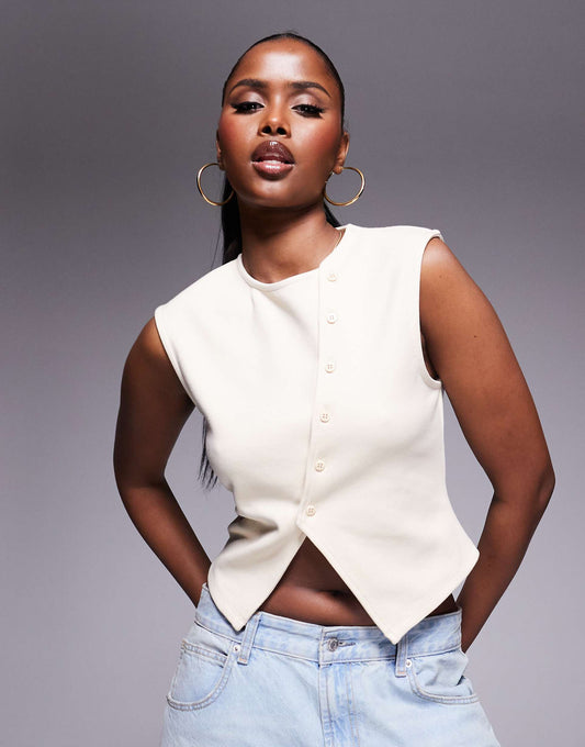 Heavyweight Ponte Asymmetric Button Through Waistcoat