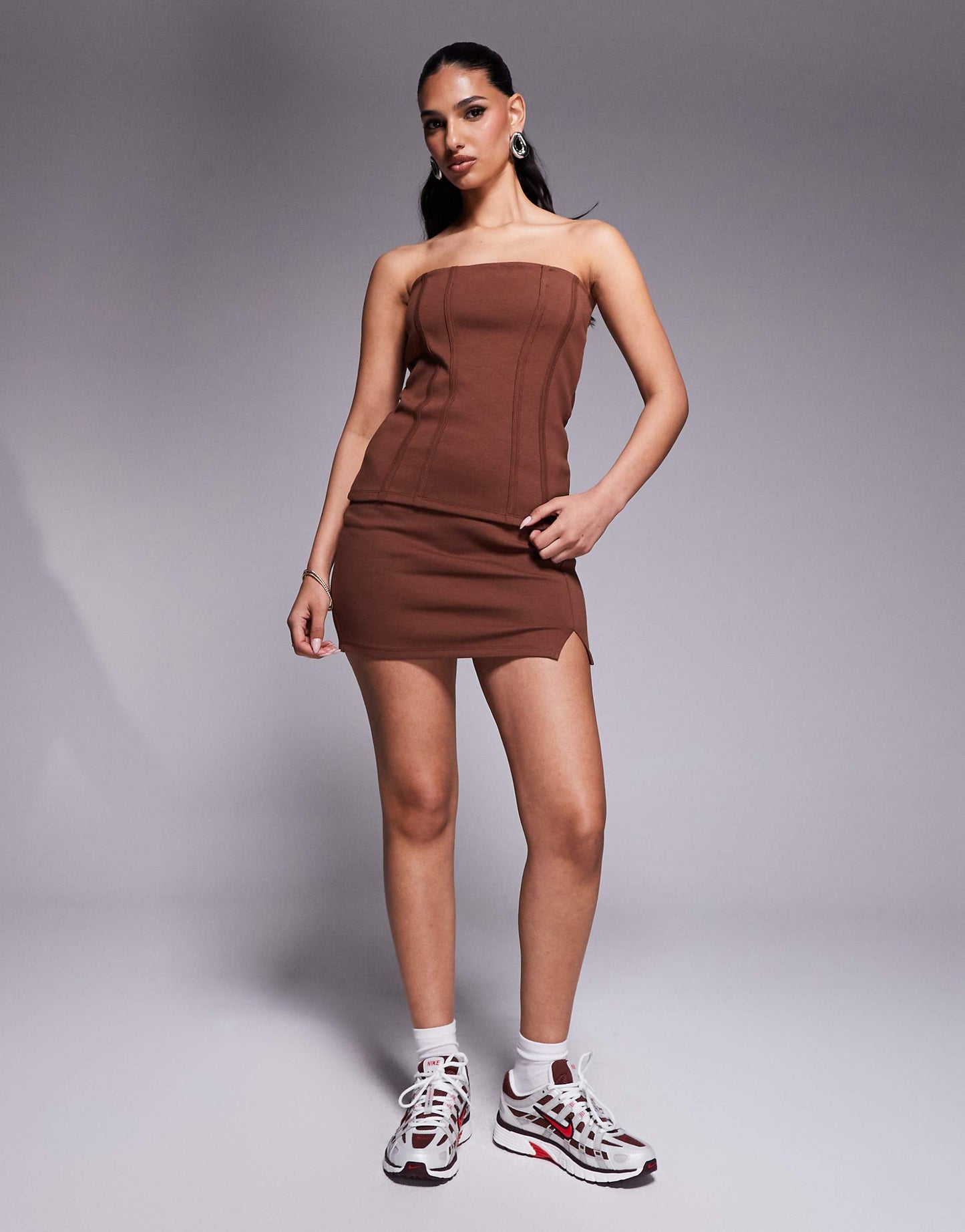 Co-Ord Premium Ponte Long Line Bandeau With Seam Detail