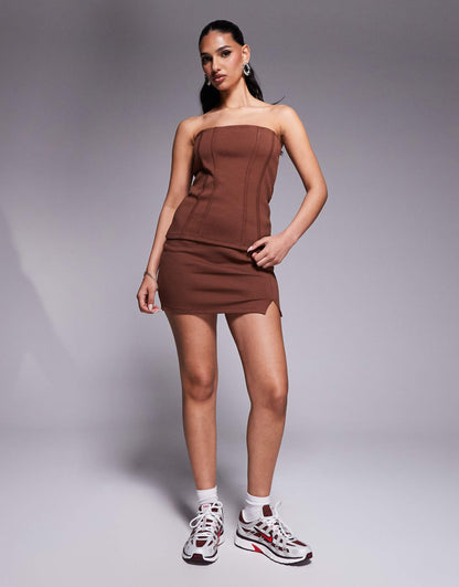 Co-Ord Premium Ponte Long Line Bandeau With Seam Detail