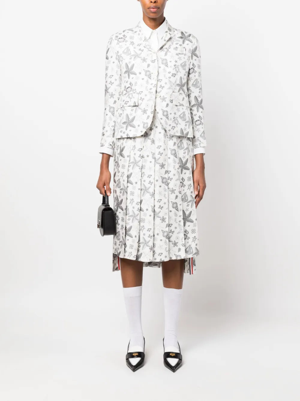 Sea-Print Pleated Skirt