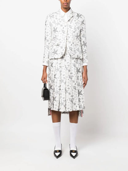 Sea-Print Pleated Skirt