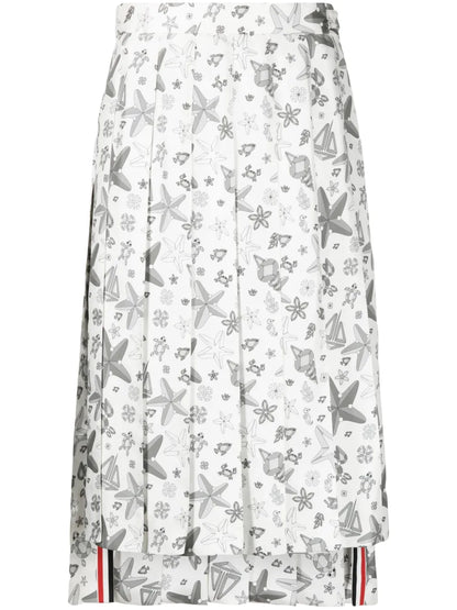 Sea-Print Pleated Skirt