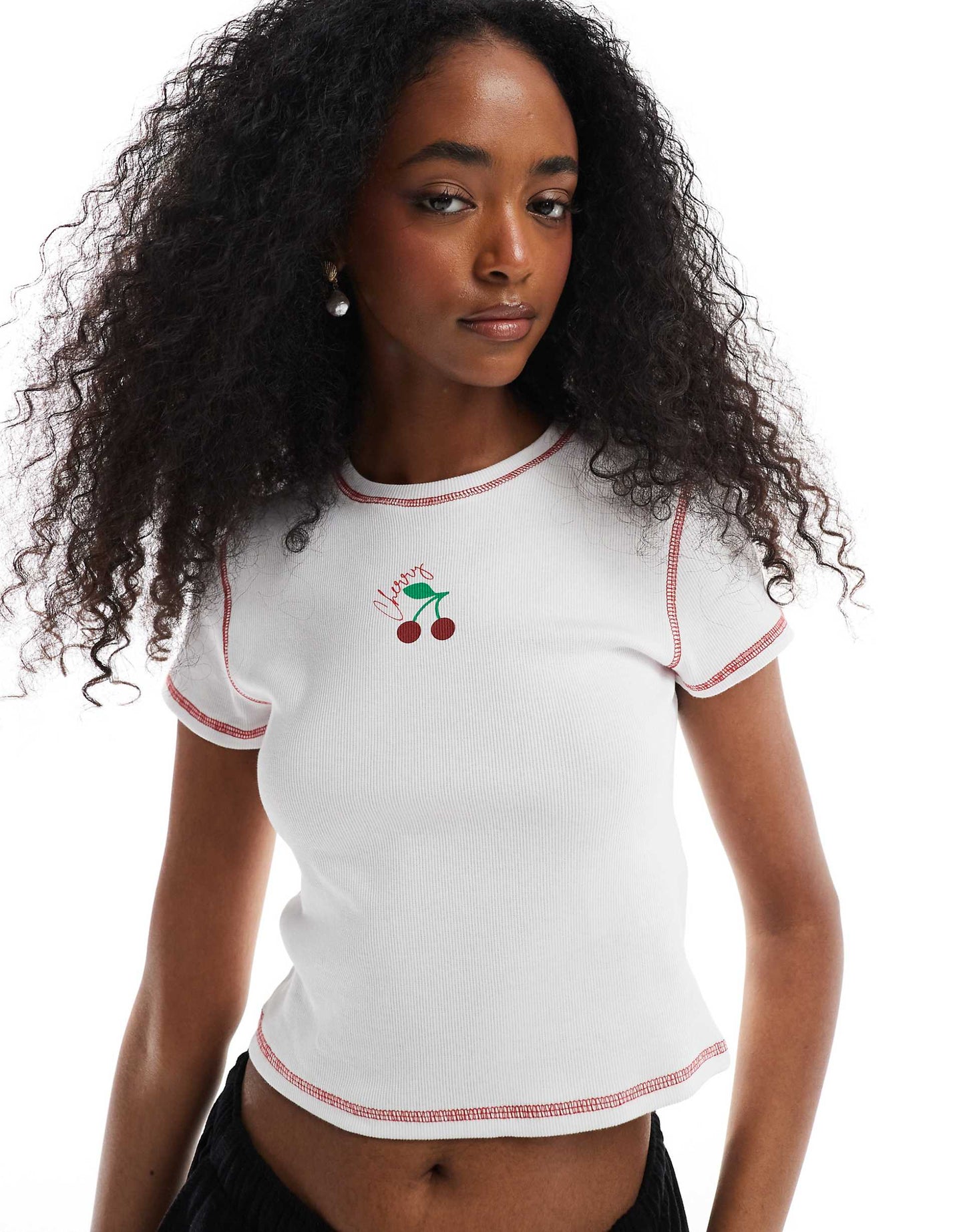 Ribbed Baby T-Shirt With Cherry Motif