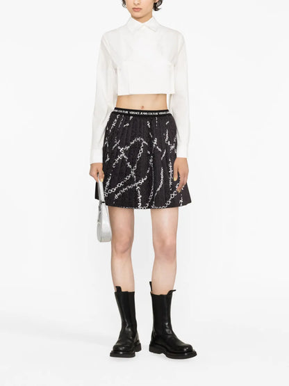 Chain-Link Print Pleated Skirt