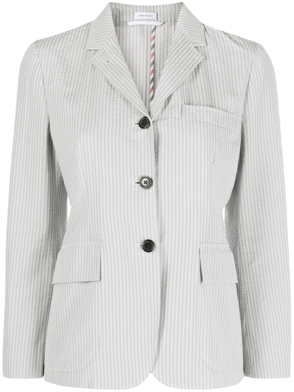 Striped Seersucker Single-Breasted Blazer