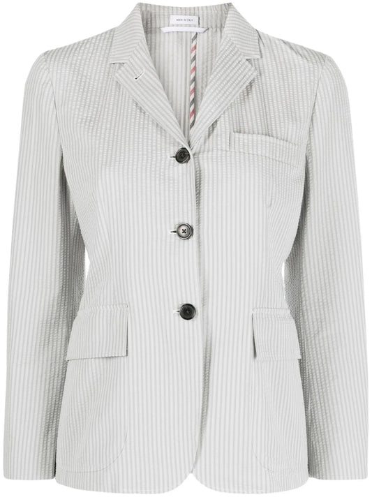 Striped Seersucker Single-Breasted Blazer