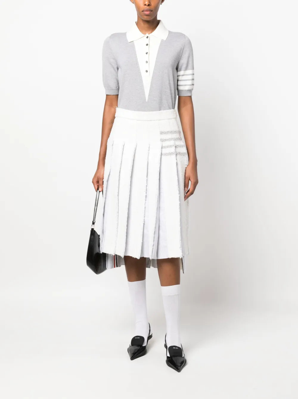 4-Bar Tweed Pleated Skirt