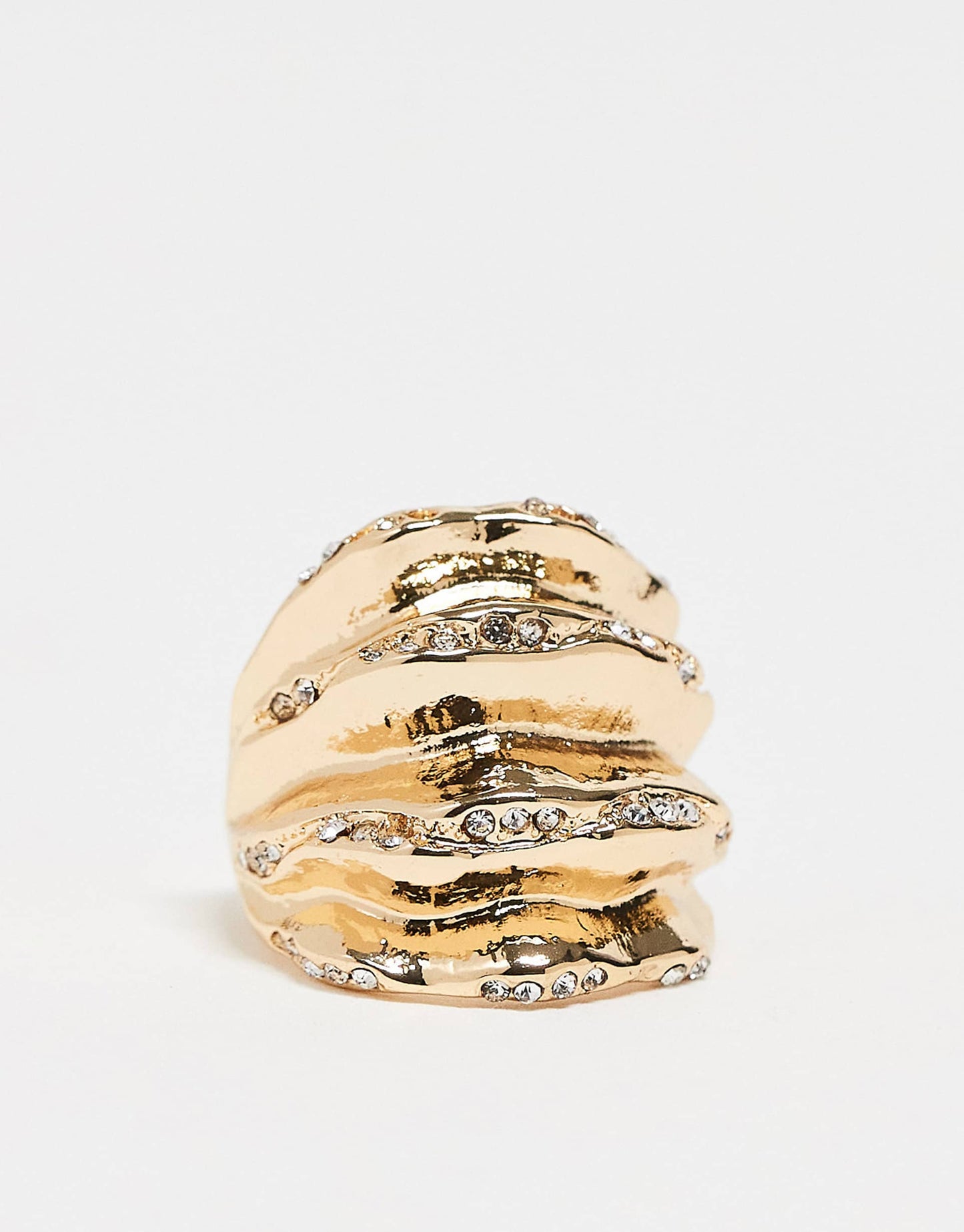 Textured Chunky Ring With Crystal Details