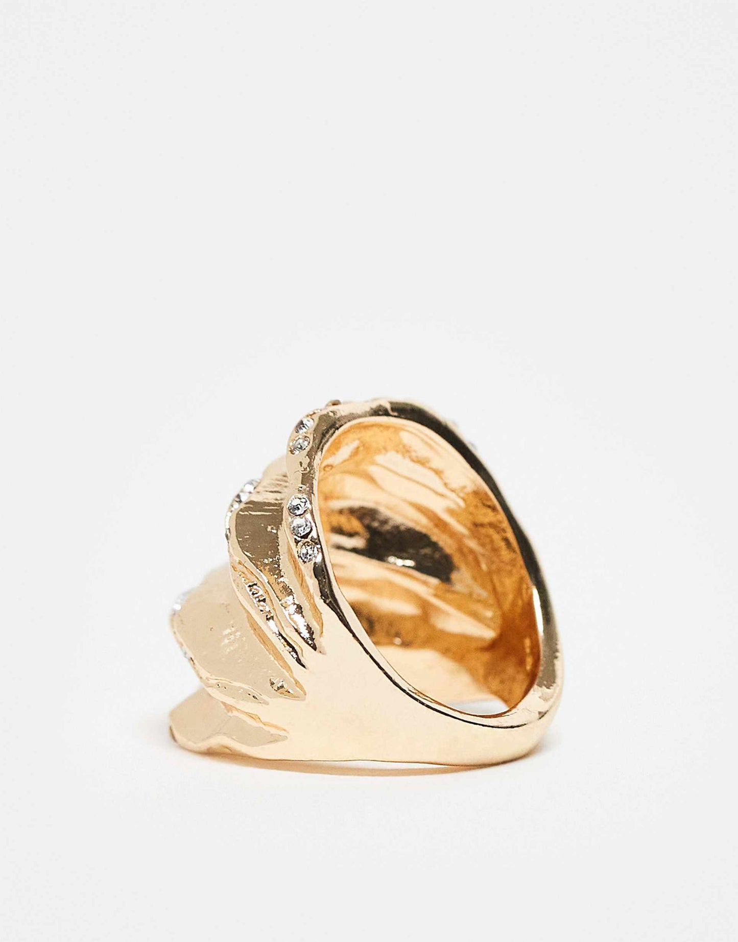 Textured Chunky Ring With Crystal Details