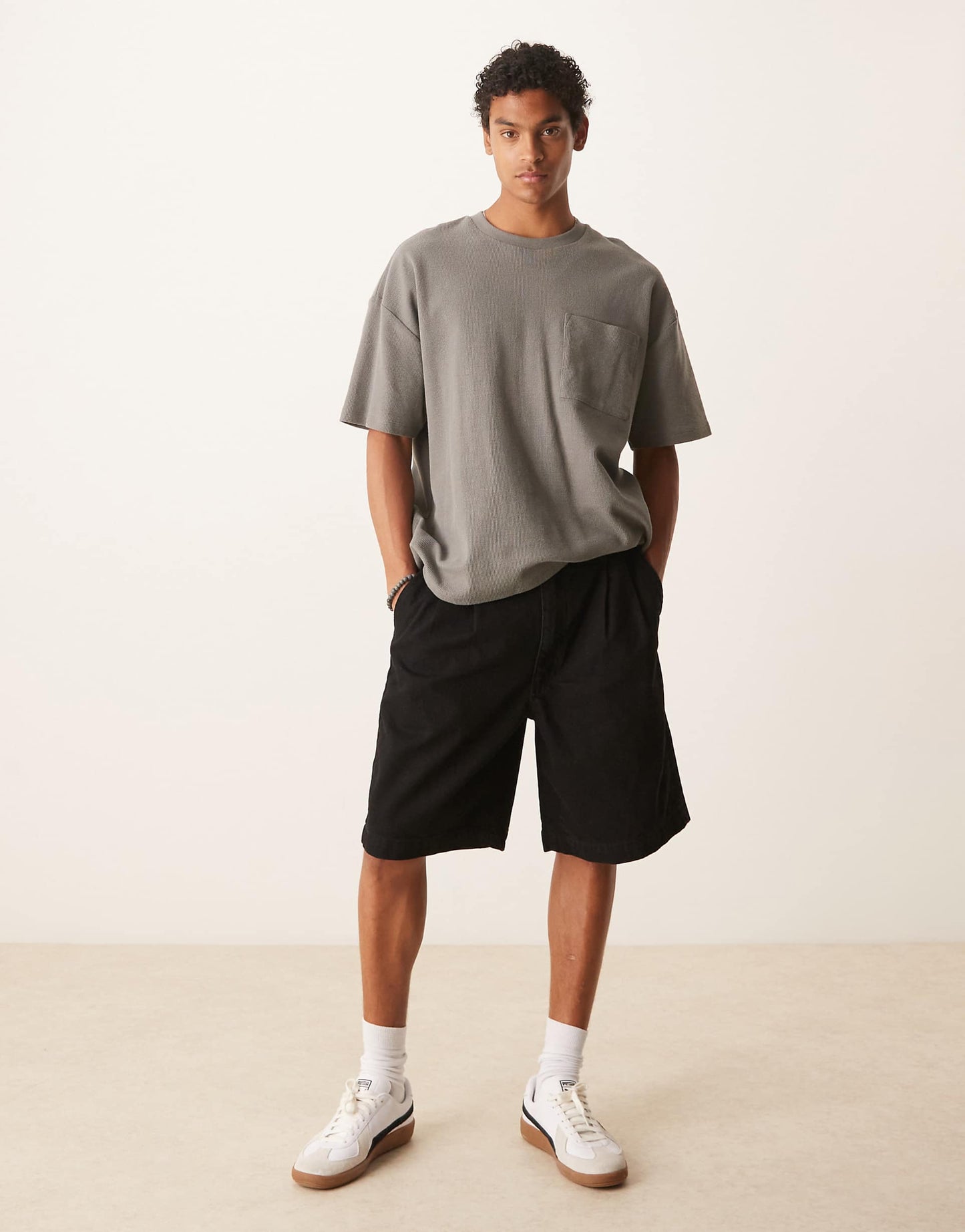 Mid Length Wide Denim Shorts With Pleats