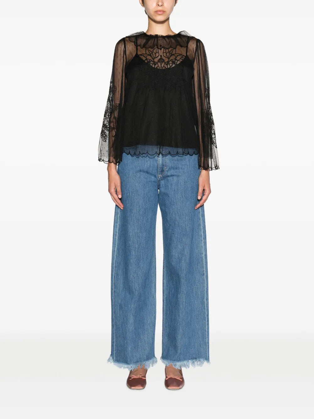 Layered Lace Long-Sleeved Blouse