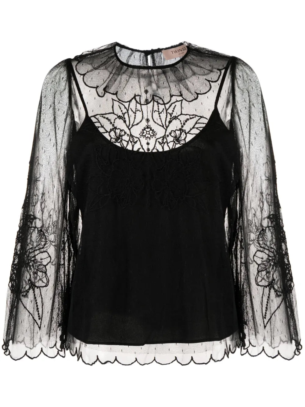 Layered Lace Long-Sleeved Blouse