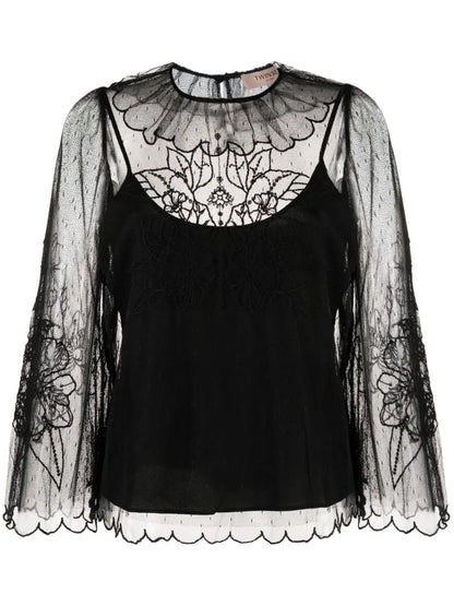 Layered Lace Long-Sleeved Blouse