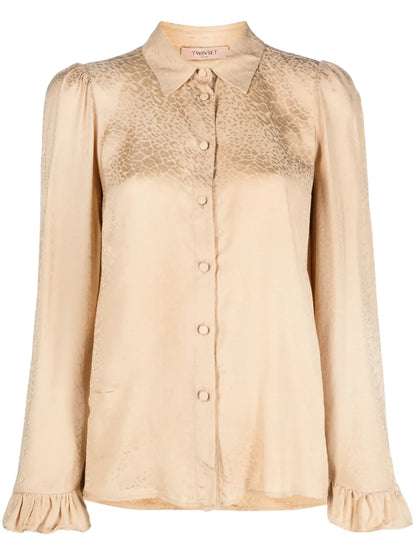 Animal-Print Ruffle-Cuffs Shirt