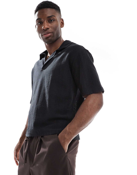 Knitted Self Stripe Polo