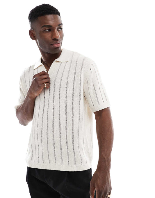 Knitted Self Stripe Polo