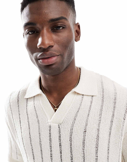 Knitted Self Stripe Polo