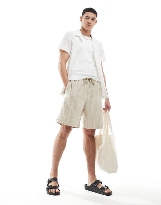 Linen Blend Striped Shorts