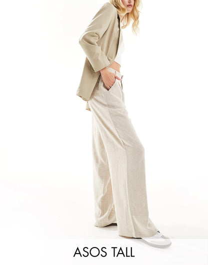 Tall Relaxed Straight Leg Trousers With Linen
