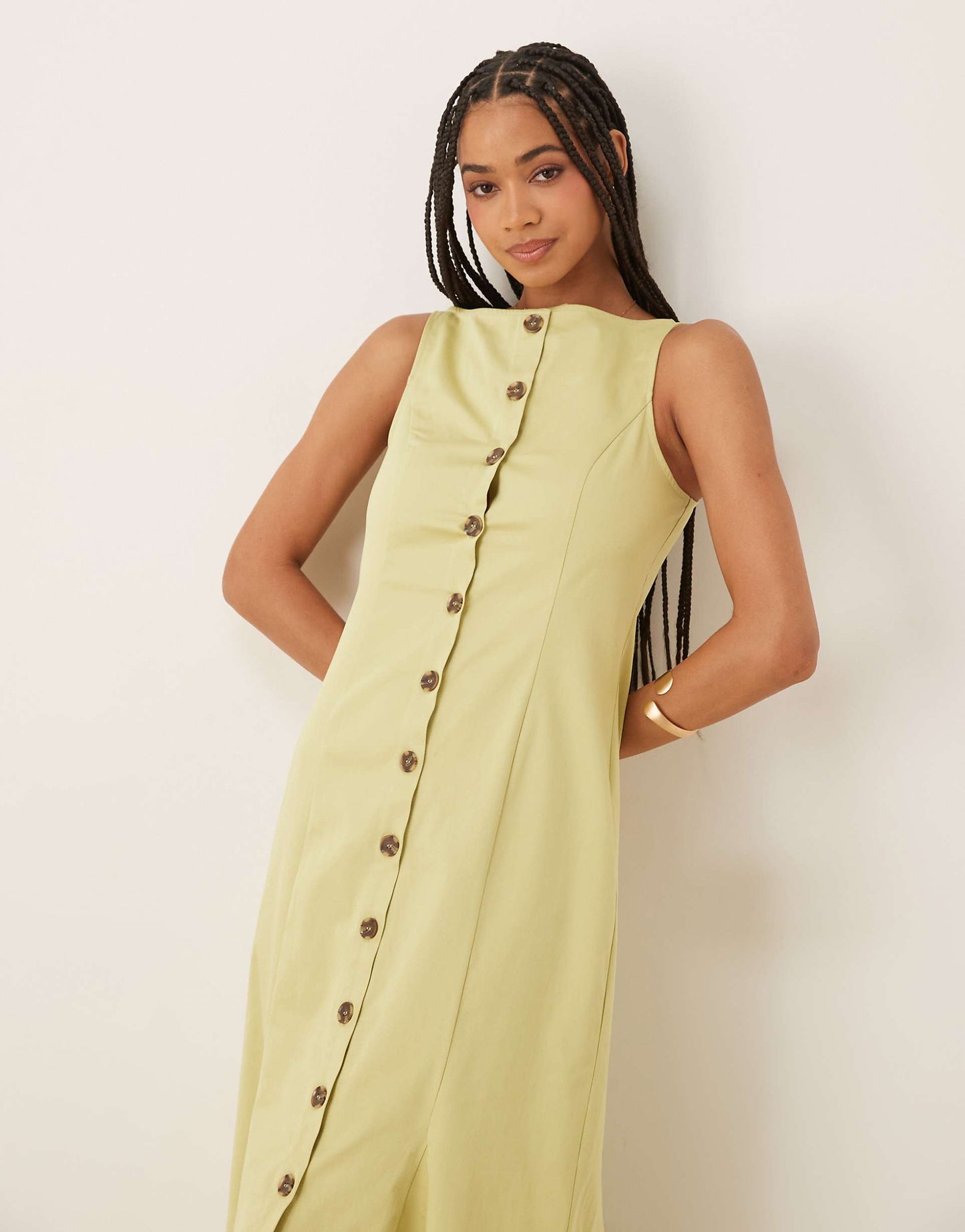 Slash Neck Button Down Waistcoat Maxi Dress