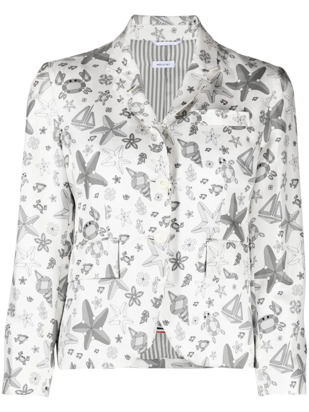 Graphic-Print Single-Breasted Silk Blazer
