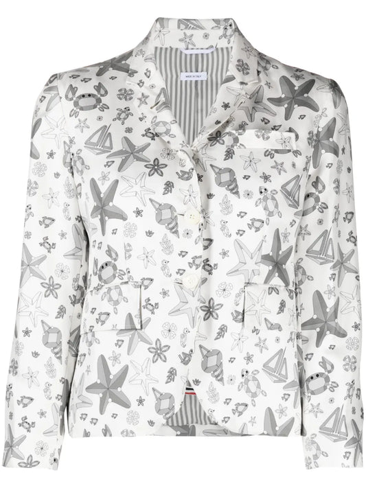 Graphic-Print Single-Breasted Silk Blazer