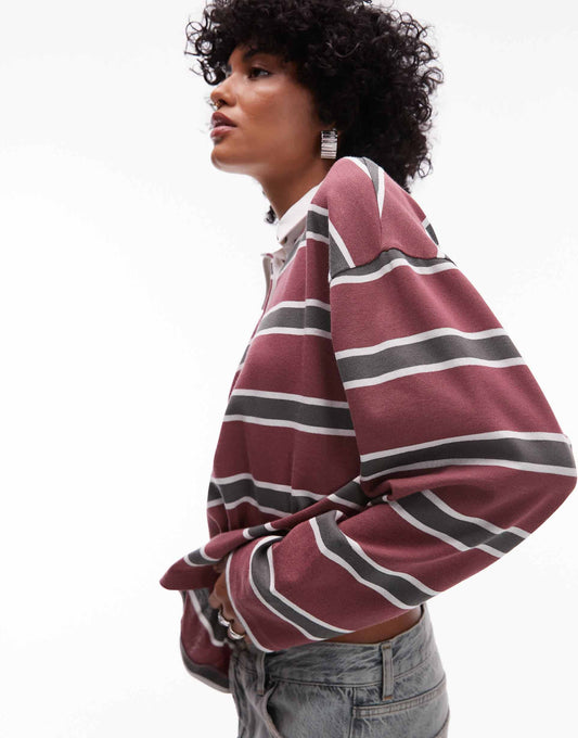 Jersey Stripe Rugby Long Sleeve Polo
