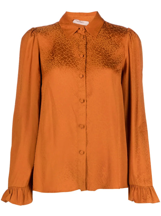 Animal-Print Ruffle-Cuffs Shirt